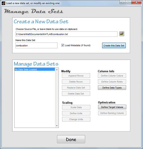 Manage Data Sets GUI